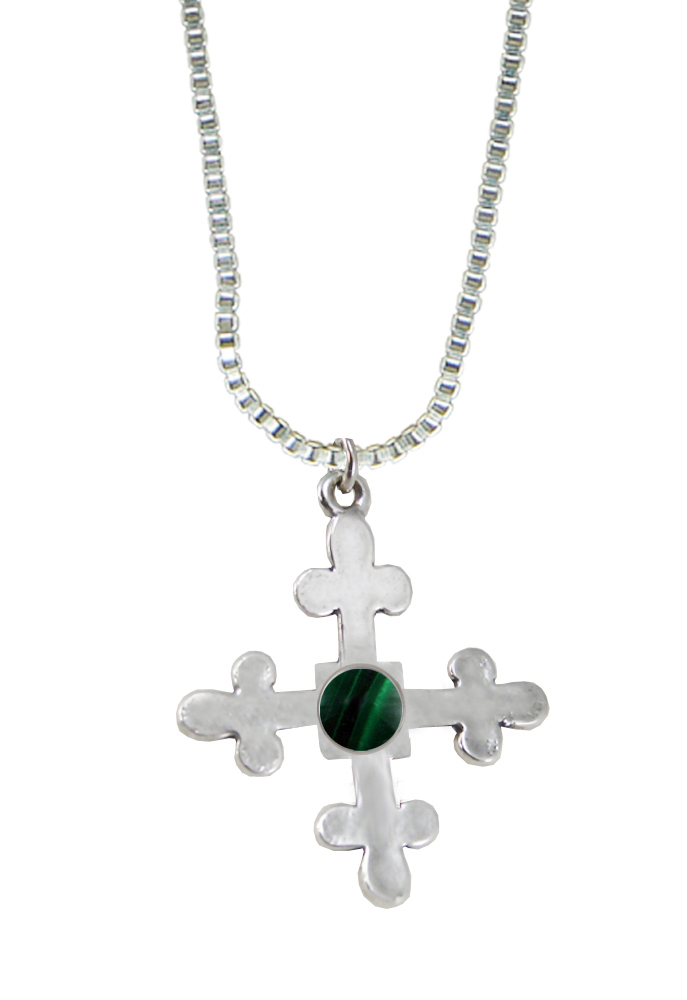 Sterling Silver Budded Cross Pendant With Malachite